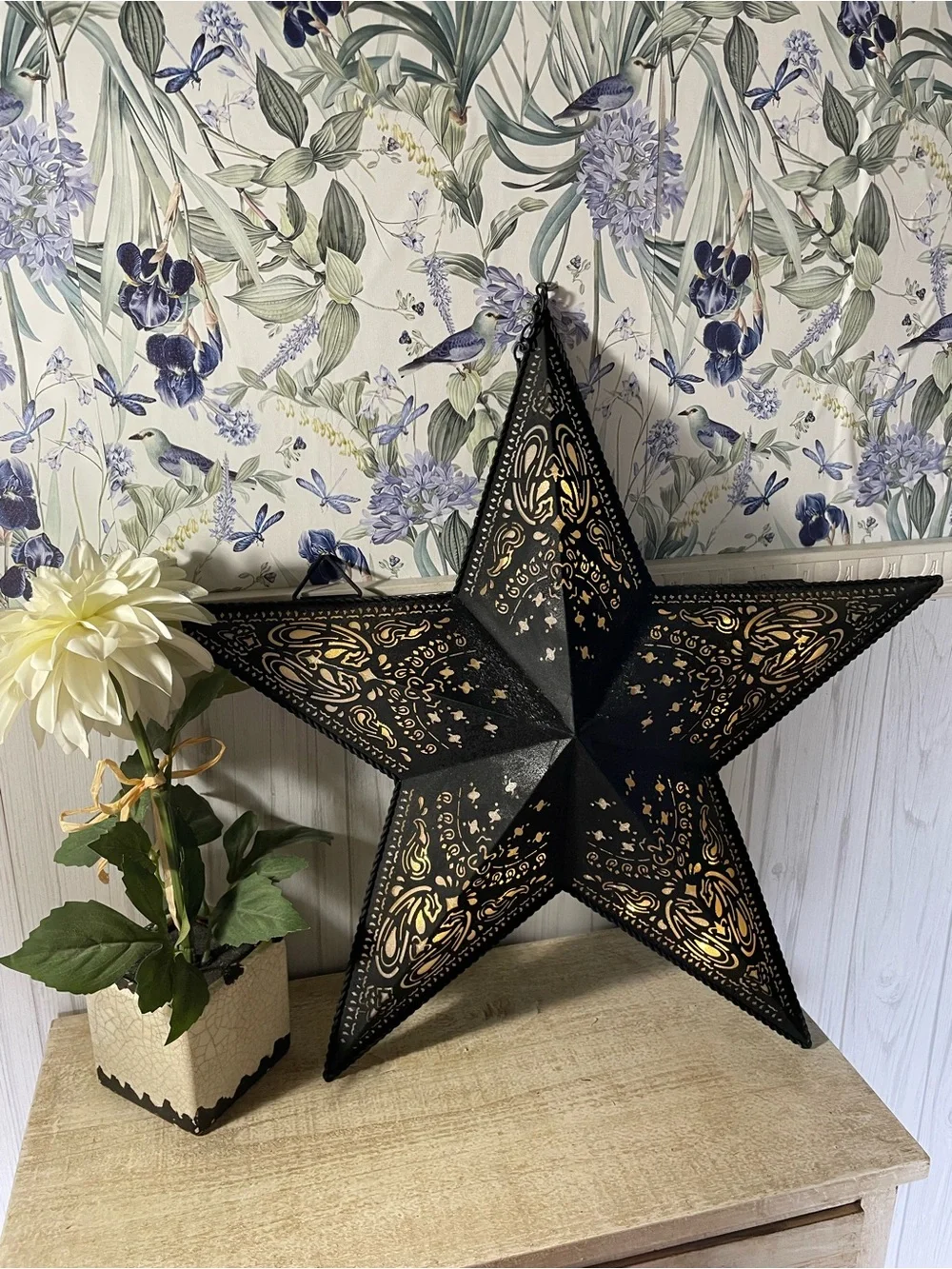 Decorative Black Star Lantern with Gold Interior Accent